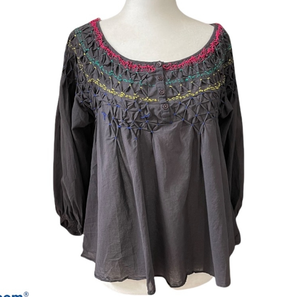 Free People Gray Smock Top